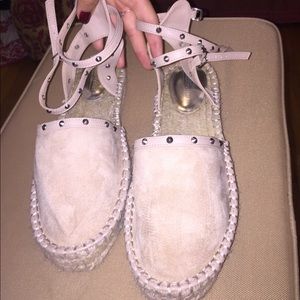 Studded suede like platform strappy espadrilles